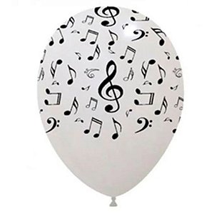 BALÃO NOTAS MUSICAIS 10" - BRANCO COM PRETO - LÁTEX - PACOTE 25 UNIDADES - PICPIC