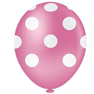 BALÃO BOLINHA 10" ROSA FORTE COM BRANCO - CONTÉM 25 UNIDADES - PIC PIC