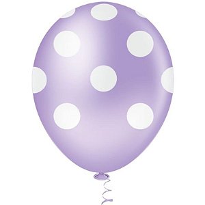 BALÃO BOLINHA LILÁS C/ BRANCO  10" - DE LATEX - COM 25 UNIDADES - PIC PIC
