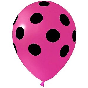 BALÃO BOLINHA PINK / PRETO  10" - DE LATEX - COM 25 UNIDADES - PIC PIC