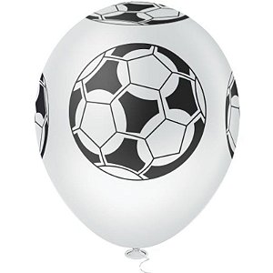 BALÃO BOLA DE FUTEBOL BRANCO COM PRETO  10" - DE LATEX - COM 25 UNIDADES - PIC PIC