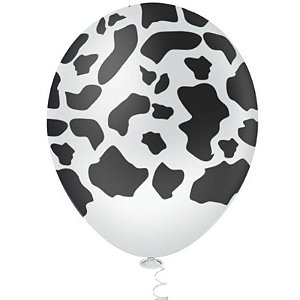 BALÃO VACA MALHADA BRANCO COM PRETO  10" - DE LATEX - COM 25 UNIDADES - PIC PIC