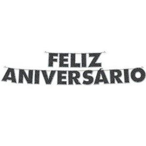 FAIXA FELIZ ANIVERSARIO - GLITTER PRETO - 01 UNIDADE - PIFFER