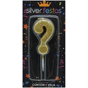 VELA DE ANIVERSÁRIO GLITTER DOURADA - INTERROGAÇÃO - SILVER FESTAS