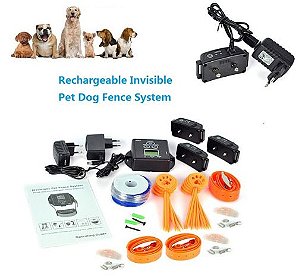 Cerca Eletrônica Invisível Para adestramento de Cães C/ 3 Coleiras recarregáveis