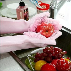 Par de Luvas de limpeza doméstica com Esponja de Silicone Antibacteriana