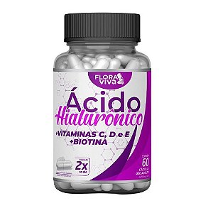 01 POTE de Acido HIALURÔNICO 500mg 60 Cápsulas Flora Viva!