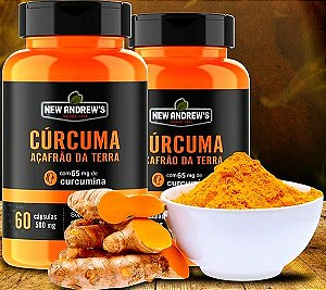 01 POTE de Açafrão da Terra Puro 500mg 60 Cápsulas New Andrew