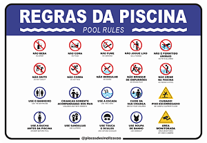 Placa Regras Da Piscina - Bilíngue