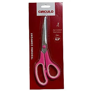 Tesoura Comfort  8,5 Com 21,5 cm Circulo Cor Rosa