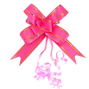 Laço Pronto 23mm x 44cm Cor-Rosa  Fio Dourado pct. c/10 Und