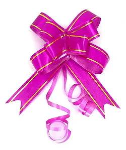 Laço Pronto 18mm x 35cm Cor-Rosa Escuro  Fio Dourado pct. c/10 Und