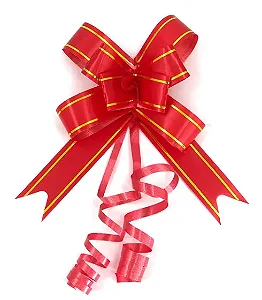 Laço Pronto 18mm x 35cm Cor-Vermelho  Fio Dourado pct. c/10 Und