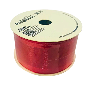 Fita de Voal com Ourela Acetinada  ZC 009 Progresso 38mm Cor -209-Vermelho