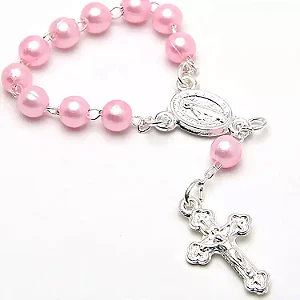 Mini Terço Niquel  com Pérola Rosa de 5mm Com  12 unidades