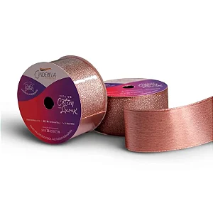 Fita de Cetim com Lurex Cinderela 38mm 10mts Cor- 151-Rose Gold c/ Lurex Prata
