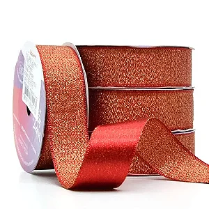 Fita de Cetim com Lurex Cinderela 22mm 10mts Cor-8-Vermelho c/ Lurex Dourado