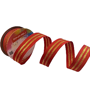Fita Decorativa  Ref: 1996 22mm -Cor -02-Vermelho com Dourado 10 Metros