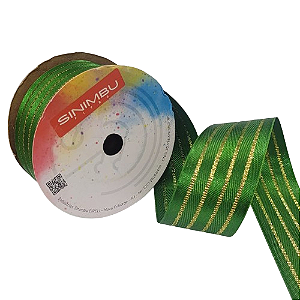Fita Decorativa  38mm Ref. 1997 Rolo com 10 mts Cor-013-Verde com Dourado