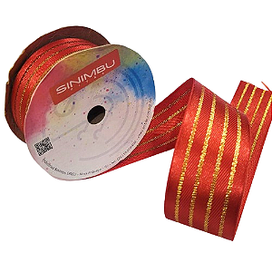 Fita Decorativa  38mm Ref. 1997 Rolo com 10 mts Cor-976-Vermelho com Dourado