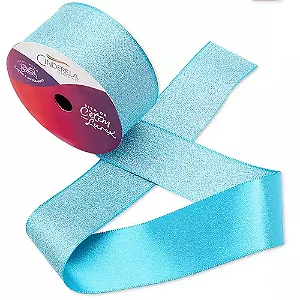 Fita de Cetim com Lurex Cinderela 38mm 10mts Cor- 7- Turquesa c/ Lurex Prata