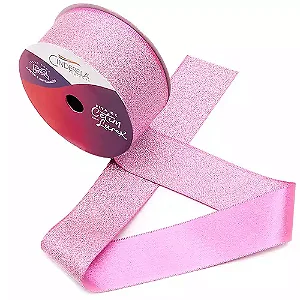 Fita de Cetim com Lurex Cinderela 38mm 10mts Cor- 53-Rosa Chiclete c/ Lurex Prata