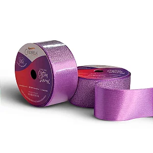 Fita de Cetim com Lurex Cinderela 38mm 10mts Cor-31-Lilás Escuro c/ Lurex Prata
