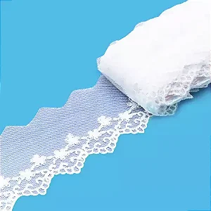 Bordado Inglês Arte Punto Tule BT007 4,5cm 001 -Branco 13,7mts