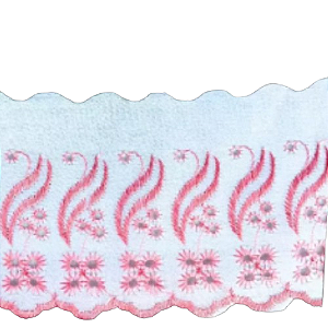 Bordado Inglês 9cm Ref 903 13,71m Cor Branco com Rosa