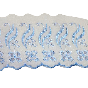 Bordado Inglês 9cm Ref 903 13,71m Cor Branco com Azul Bebe