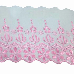 Bordado Inglês 11cm com 13,71 Metros Ref.111 Branco c/ Rosa