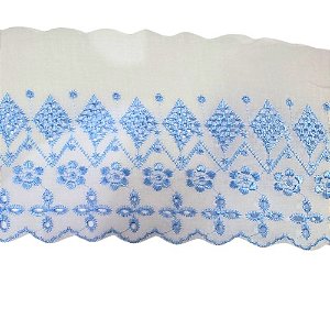Bordado Inglês 14cm com 13,71 Metros Ref.141 Branco c/ Azul