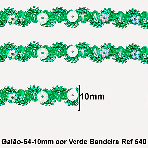 Galão Passamanaria Ref:Galao-54 Cor-540- Verde Bandeira 10mm Com 20mt