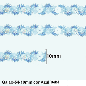 Galão Passamanaria Ref:Galao-54 Cor-177-Azul Bebê 10mm Com 20mt