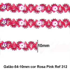 Galão Passamanaria Ref:Galao-54 Cor-312-Rosa Pink 10mm Com 20mt