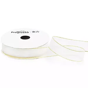 Fita de Voal com Ourela Dourada Progresso ZCD 003 15mm 10mts Cor 201- Branco