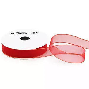 Fita de Voal com Ourela Dourada Progresso ZCD 003 15mm 10mts Cor 209 Vermelho