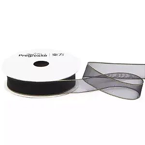 Fita de Voal com Ourela Dourada Progresso ZCD 003 15mm 10mts Cor 219 Preto