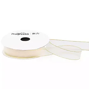 Fita de Voal com Ourela Dourada Progresso ZCD 003 15mm 10mts Cor 311- Champagne