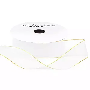 Fita de Voal com Ourela Dourada Progresso ZCD 005 22mm 10mts Cor 201 Branco