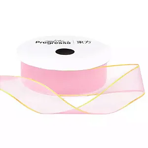 Fita de Voal com Ourela Dourada Progresso ZCD 005 22mm 10mts Cor 206 Rosa Claro