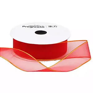 Fita de Voal com Ourela Dourada Progresso ZCD 005 22mm 10mts Cor 209 Vermelho