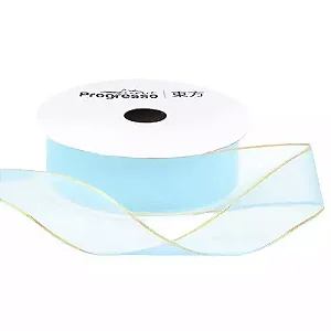 Fita de Voal com Ourela Dourada Progresso ZCD 005 22mm 10mts Cor 212 Azul Bebe