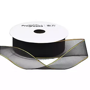 Fita de Voal com Ourela Dourada Progresso ZCD 005 22mm 10mts Cor 219 Preto