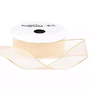 Fita de Voal com Ourela Dourada Progresso ZCD 005 22mm 10mts Cor 311- Champagne