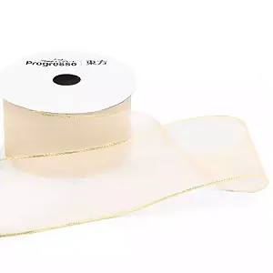 Fita de Voal com Ourela Dourada Progresso ZCD 009 38mm 10mts Cor 311- Champagne