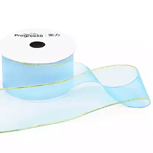 Fita de Voal com Ourela Dourada Progresso ZCD 009 38mm 10mts Cor 212 Azul Bebe