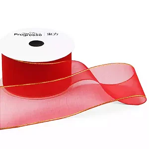 Fita de Voal com Ourela Dourada Progresso ZCD 009 38mm 10mts Cor 209 Vermelho