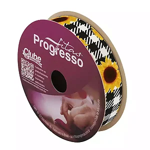 Fita de Cetim Estampada Xadrez Progresso ECF003 15mm 10m Cor 092 - Girassol