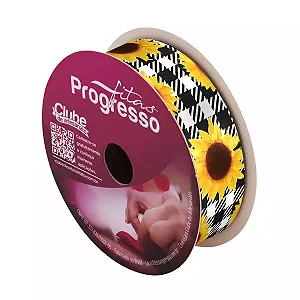 Fita de Cetim Estampada Xadrez Progresso ECF005 22mm 10m Cor 214 - Girassol